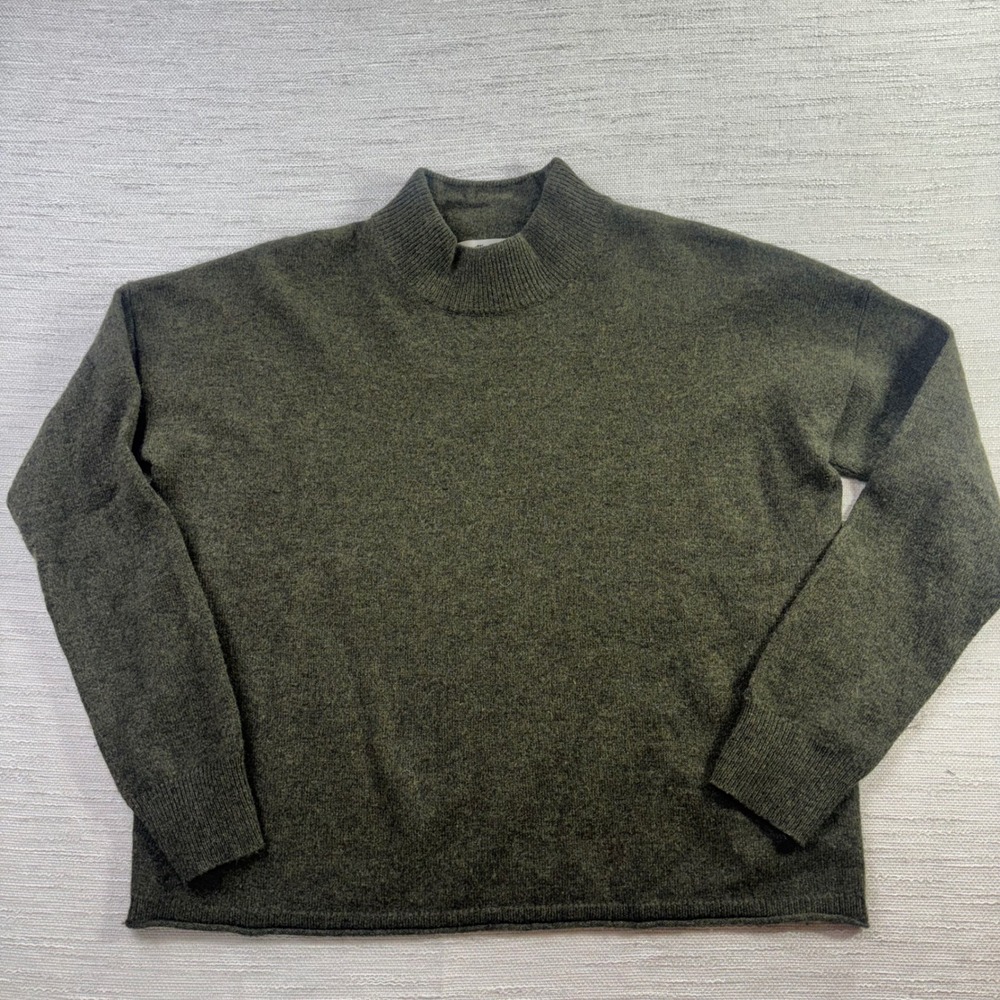 Madewell 100% Cashmere Mockneck Sweater Olive Green XS Relaxed Fit Pullover